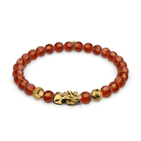 Mini Pixiu Feng Shui Armband | FEUER Element | Roter Achat x 18 Karat Gold